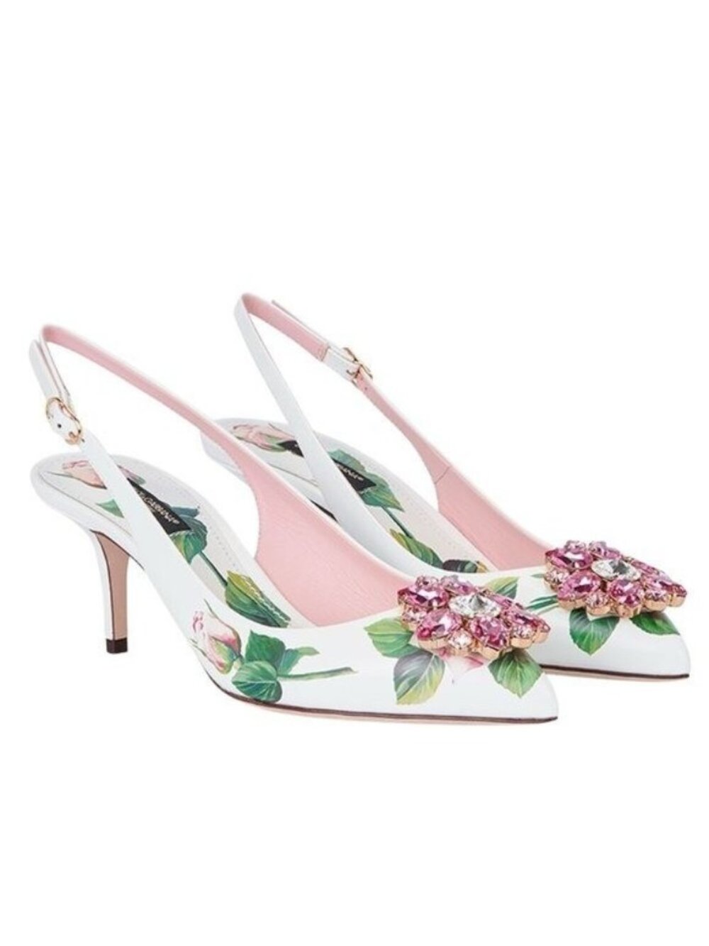 Dolce & Gabbana  Tropical Rose Leather Slingback Pumps Size 40 IT. 9 US